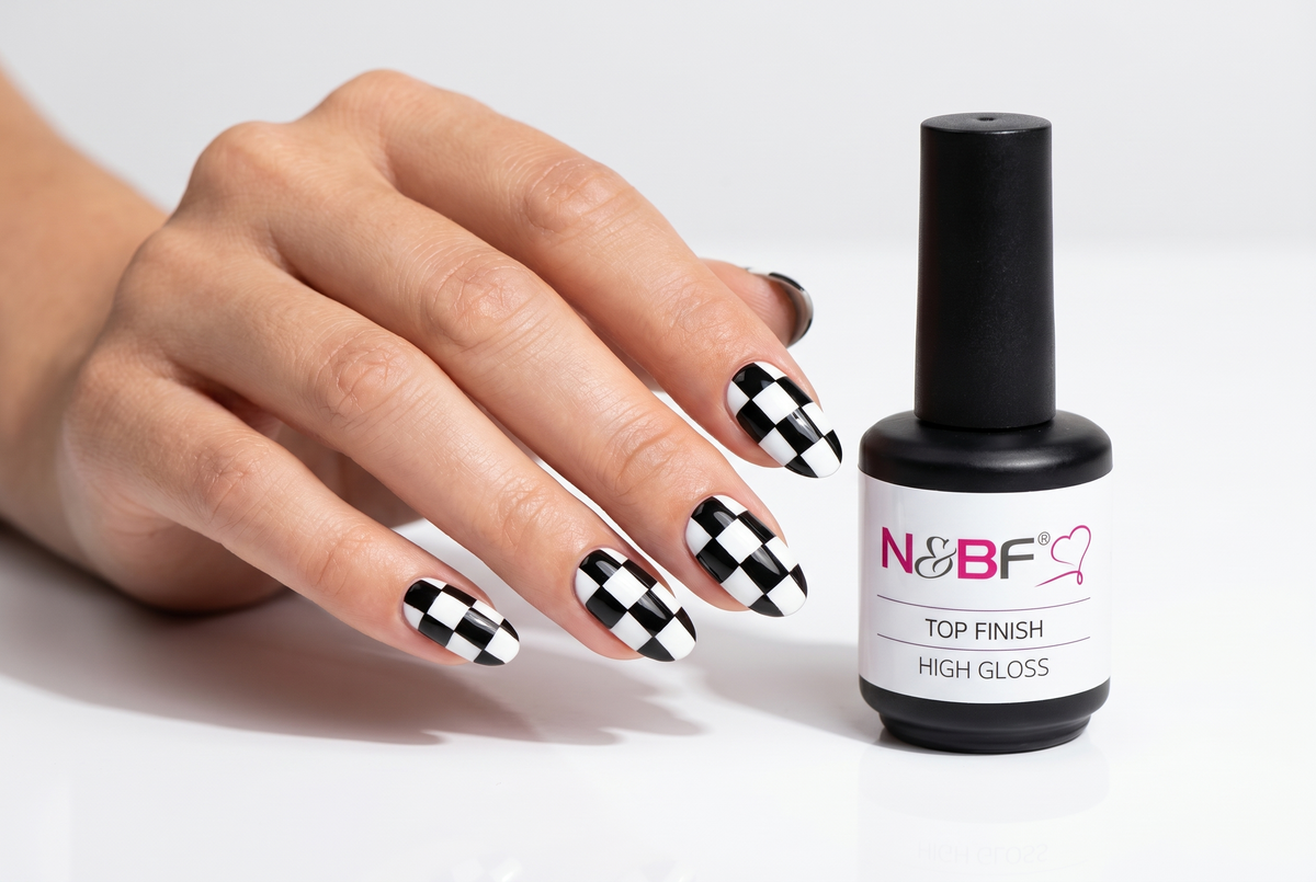 Schachbrett Nägel im Checkerboard-Look in Schwarz-Weiß