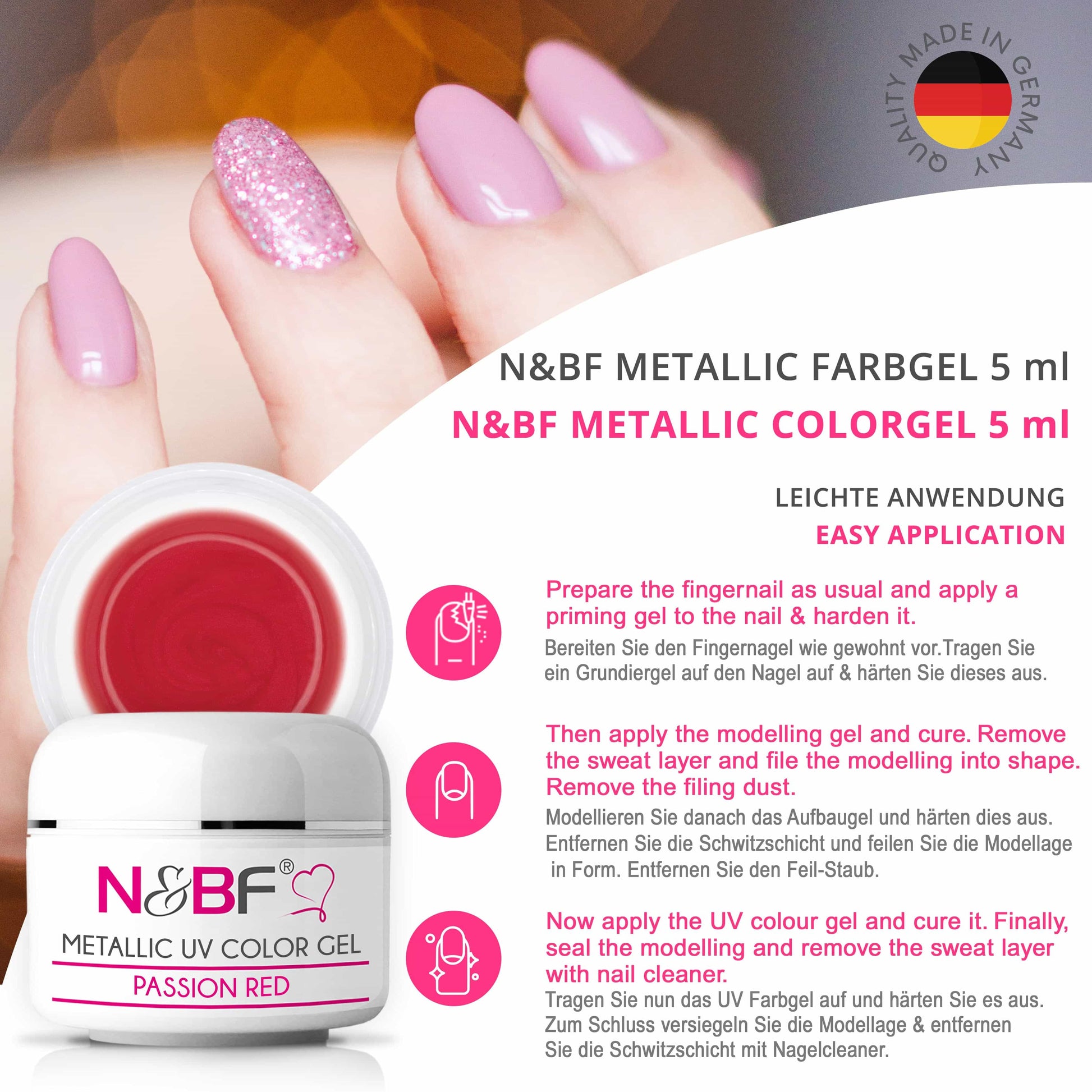 Nails Beauty Factory 2024 57527002 METALLIC UV COLOR GEL PASSION RED 03