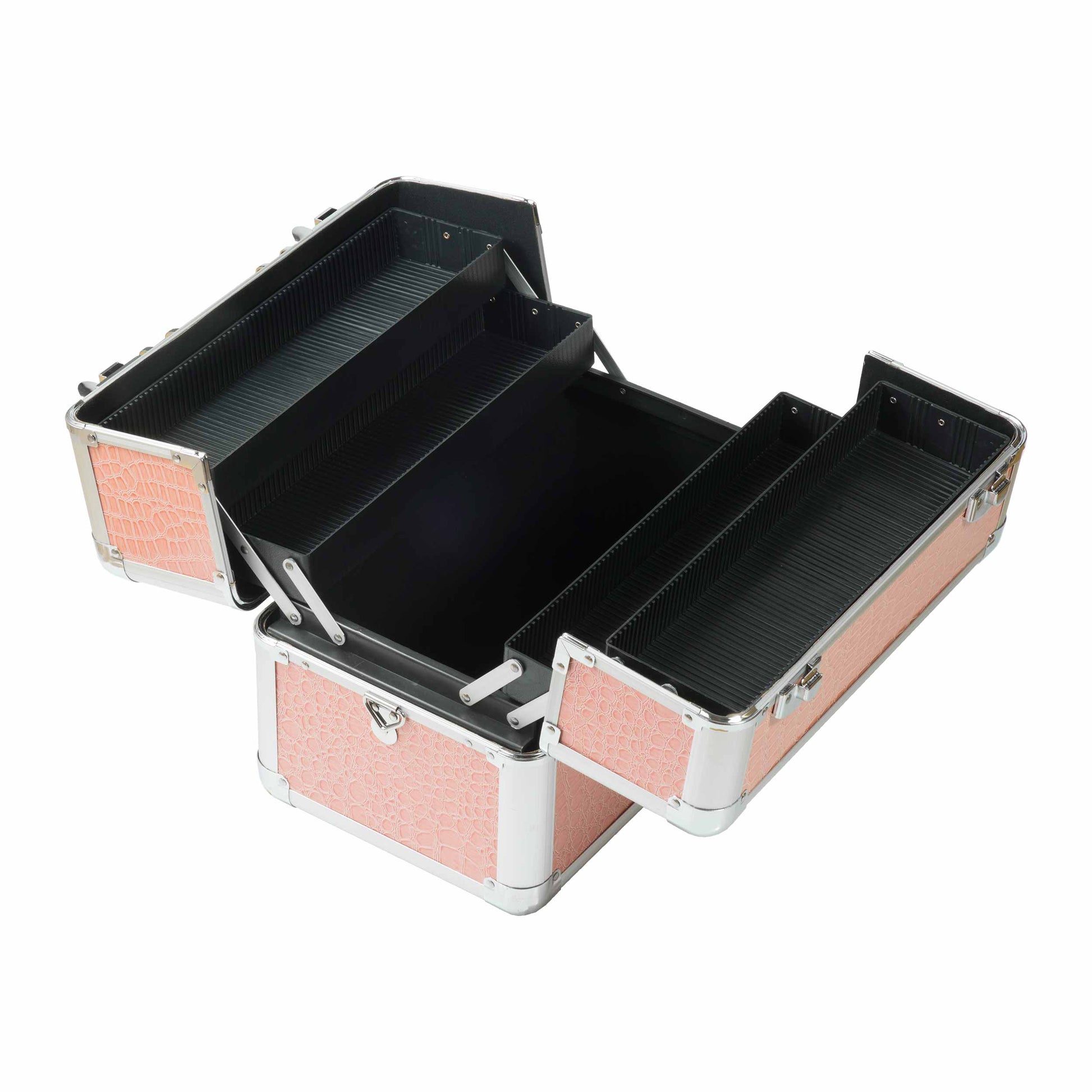 Nails Beauty Factory Kosmetikkoffer Kompakt Pink Croco Design rund offen