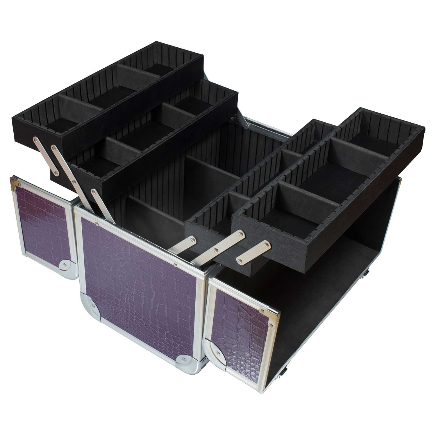 Nails Factory Kosmetikkoffer Aluminium Lila Croco Design rund open