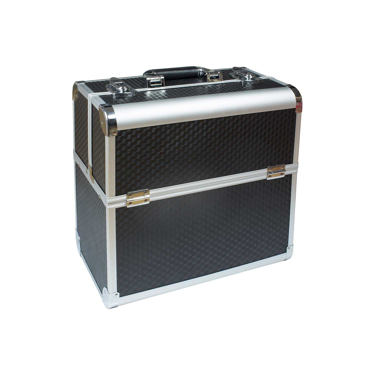 Nails Factory Kosmetikkoffer Aluminium Schwarz Carbon Design closed