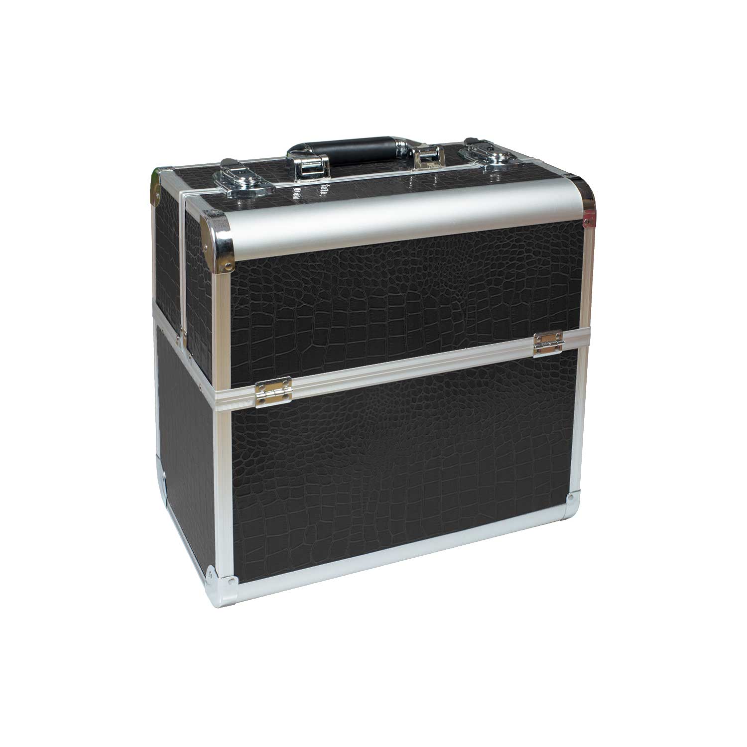 Nails Factory Kosmetikkoffer Aluminium Schwarz Croco Design rund Closed