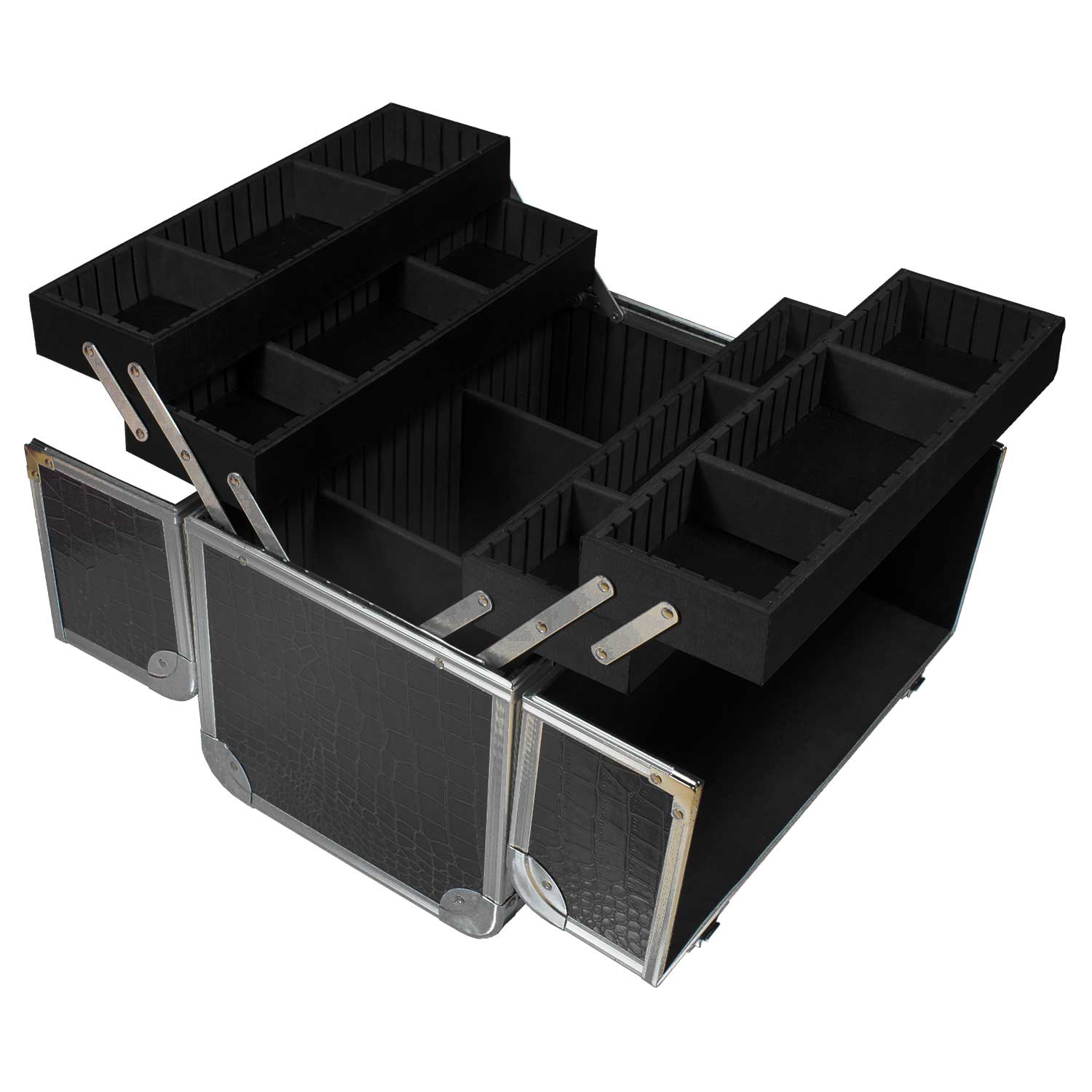 Nails Factory Kosmetikkoffer Aluminium Schwarz Croco Design rund open