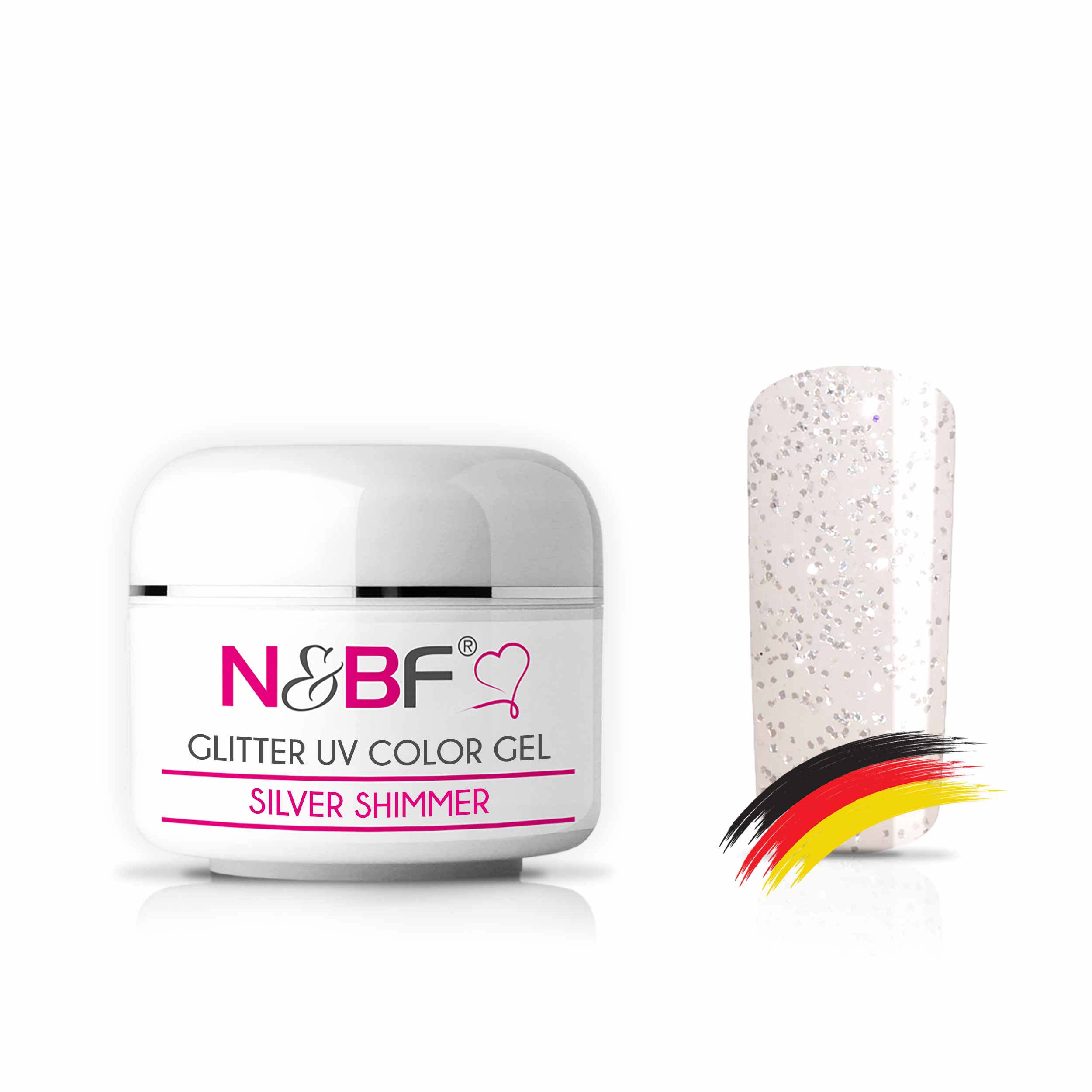 Nails and Beauty Factory 124133174 GLITTER UV COLOR GEL SILVER SHIMMER
