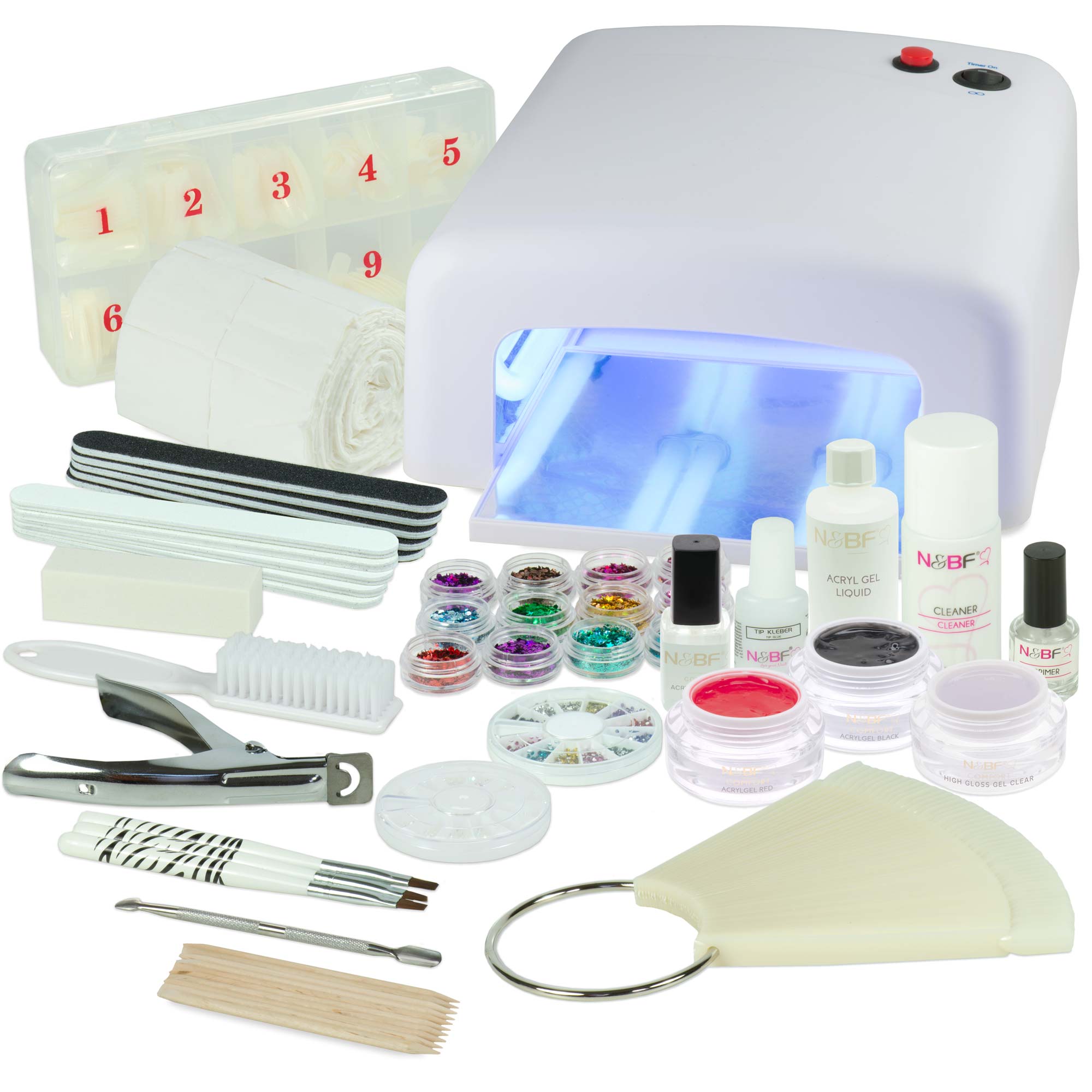 Nails and Beauty Factory Acrylgel Starter Set Eckig Weiss Rot Black Highgloss