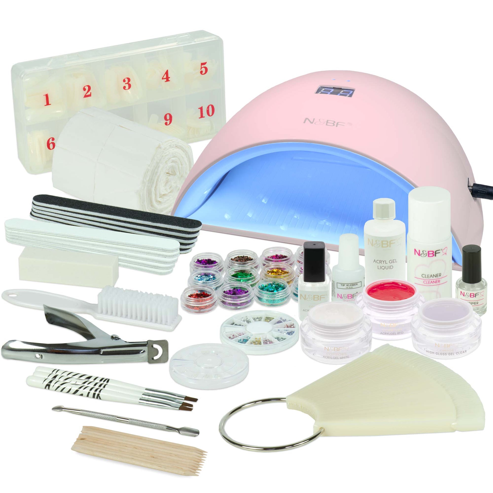 Nails and Beauty Factory Acrylgel Starter Set UVA Curve Pink Rot White Highgloss