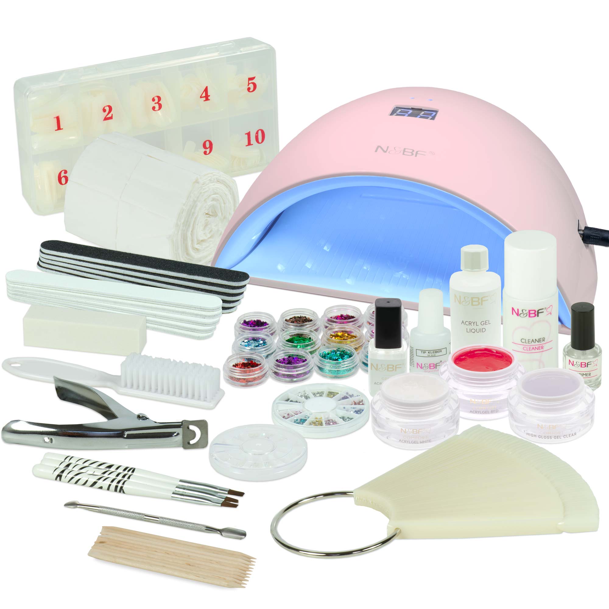 Nails and Beauty Factory Acrylgel Starter Set UVA Curve Pink Rot White Highgloss