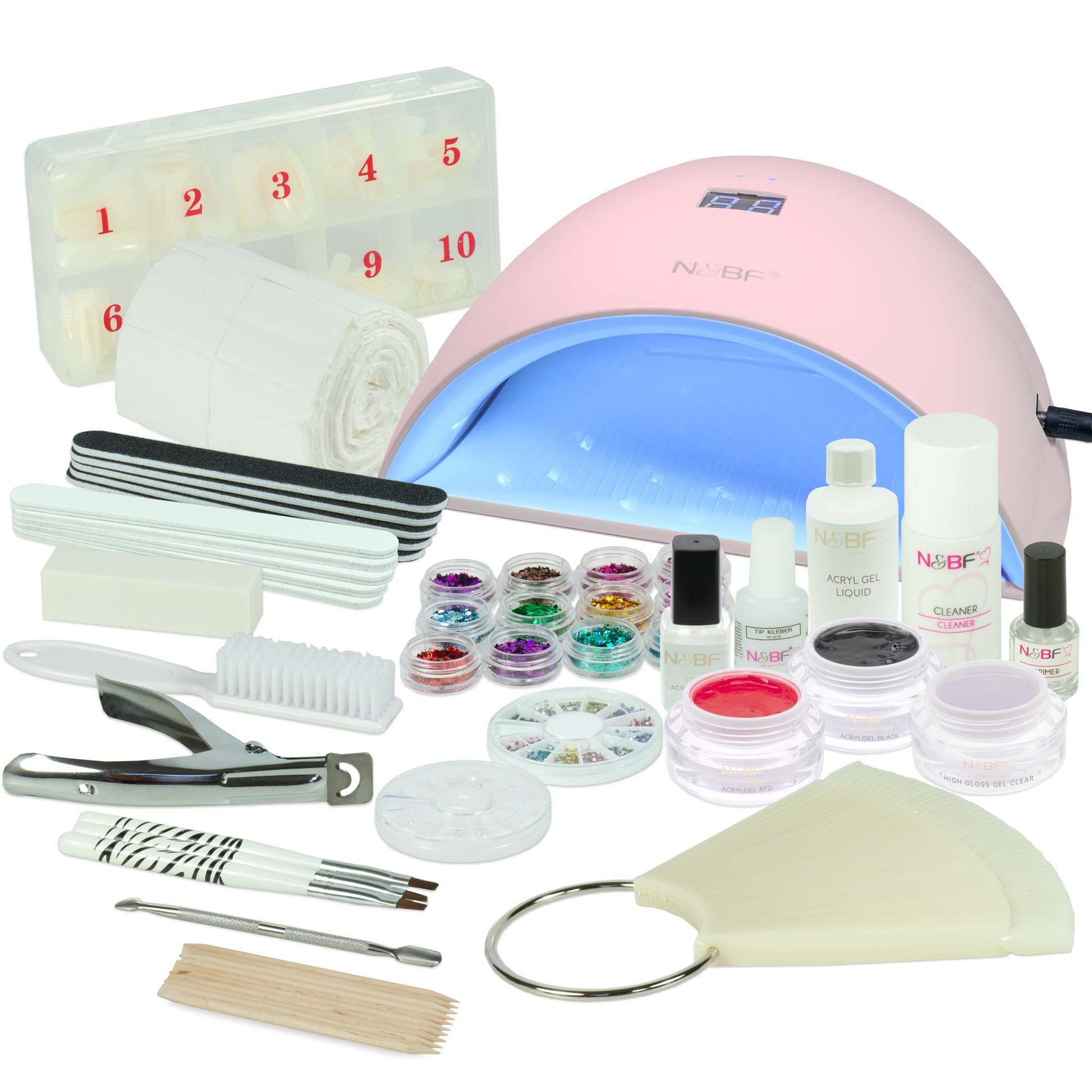 Nails and Beauty Factory Acrylgel Starter Set UVA Shell Pink Rot Black Highgloss