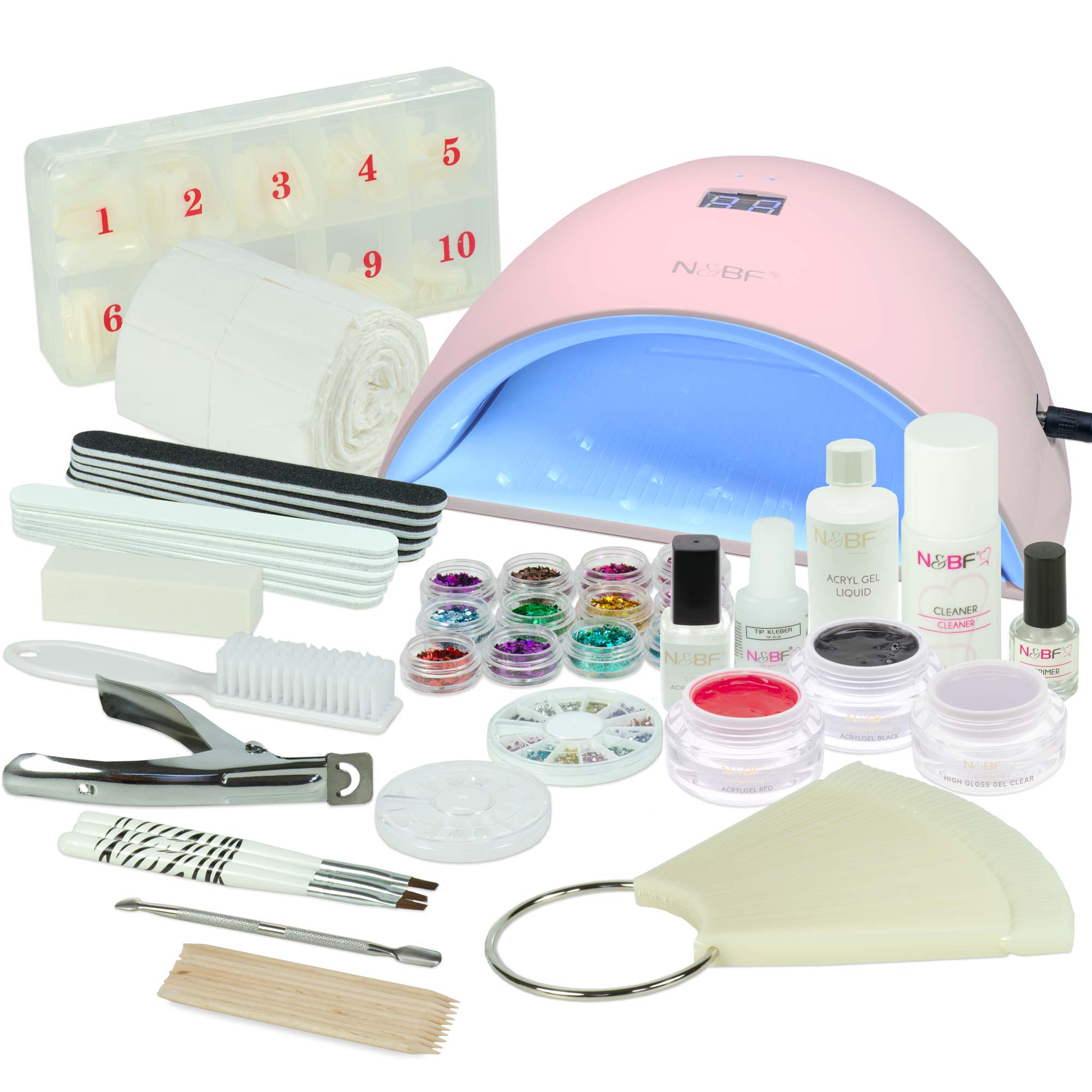 Nails and Beauty Factory Acrylgel Starter Set UVA Shell Pink Rot Black Highgloss