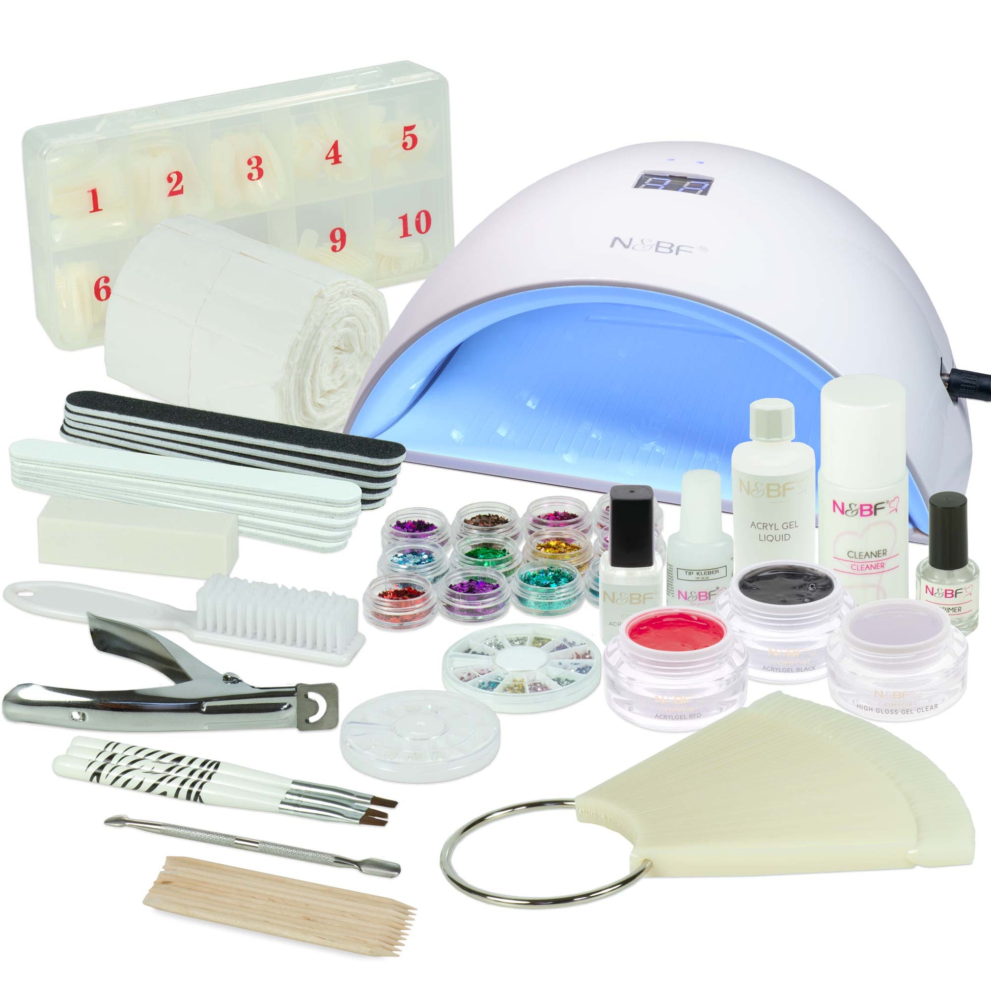 Nails and Beauty Factory Acrylgel Starter Set UVA Shell Weiss Rot Black Highgloss