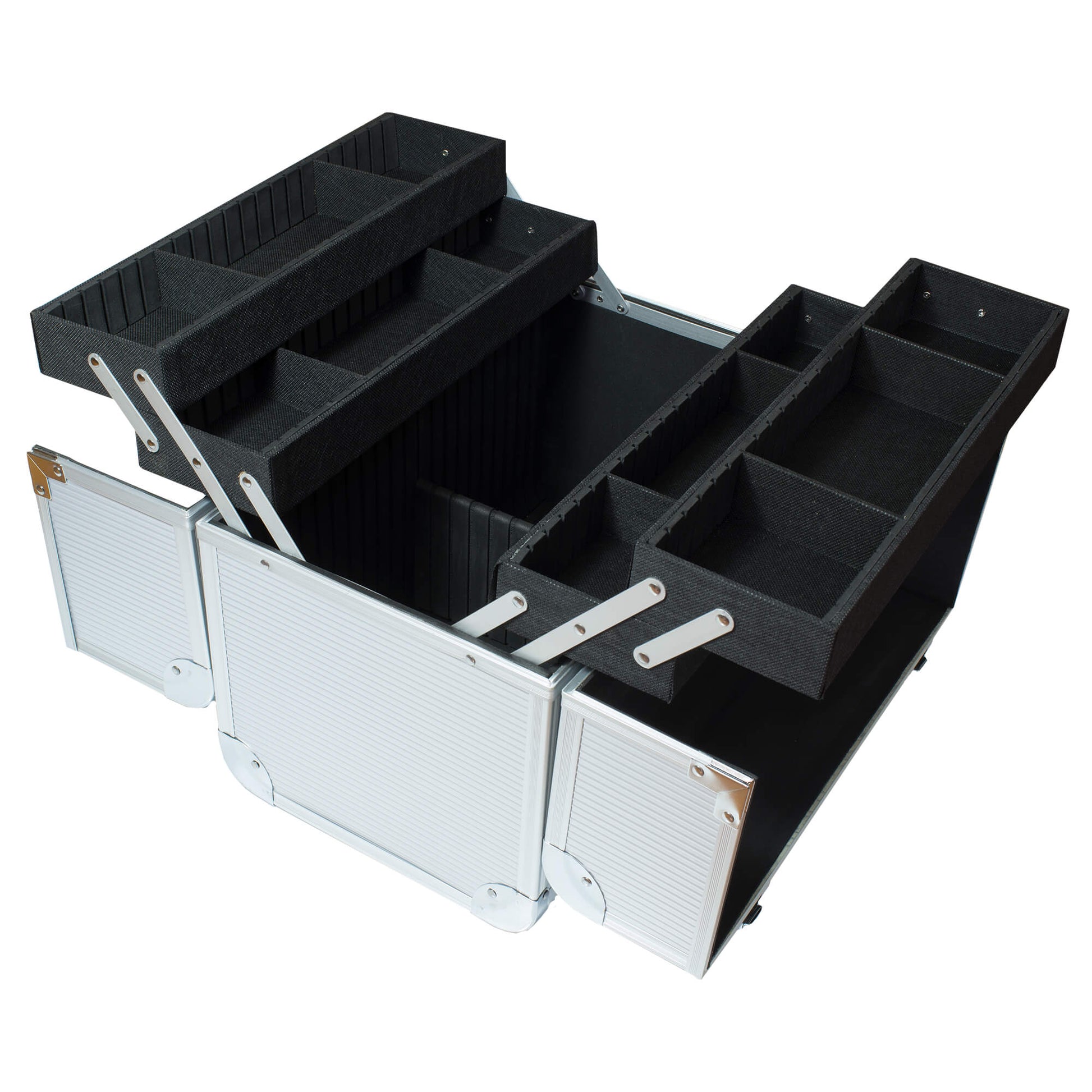 Nails and Beauty Factory Cosmetic Beauty Case Silver Round Design Open