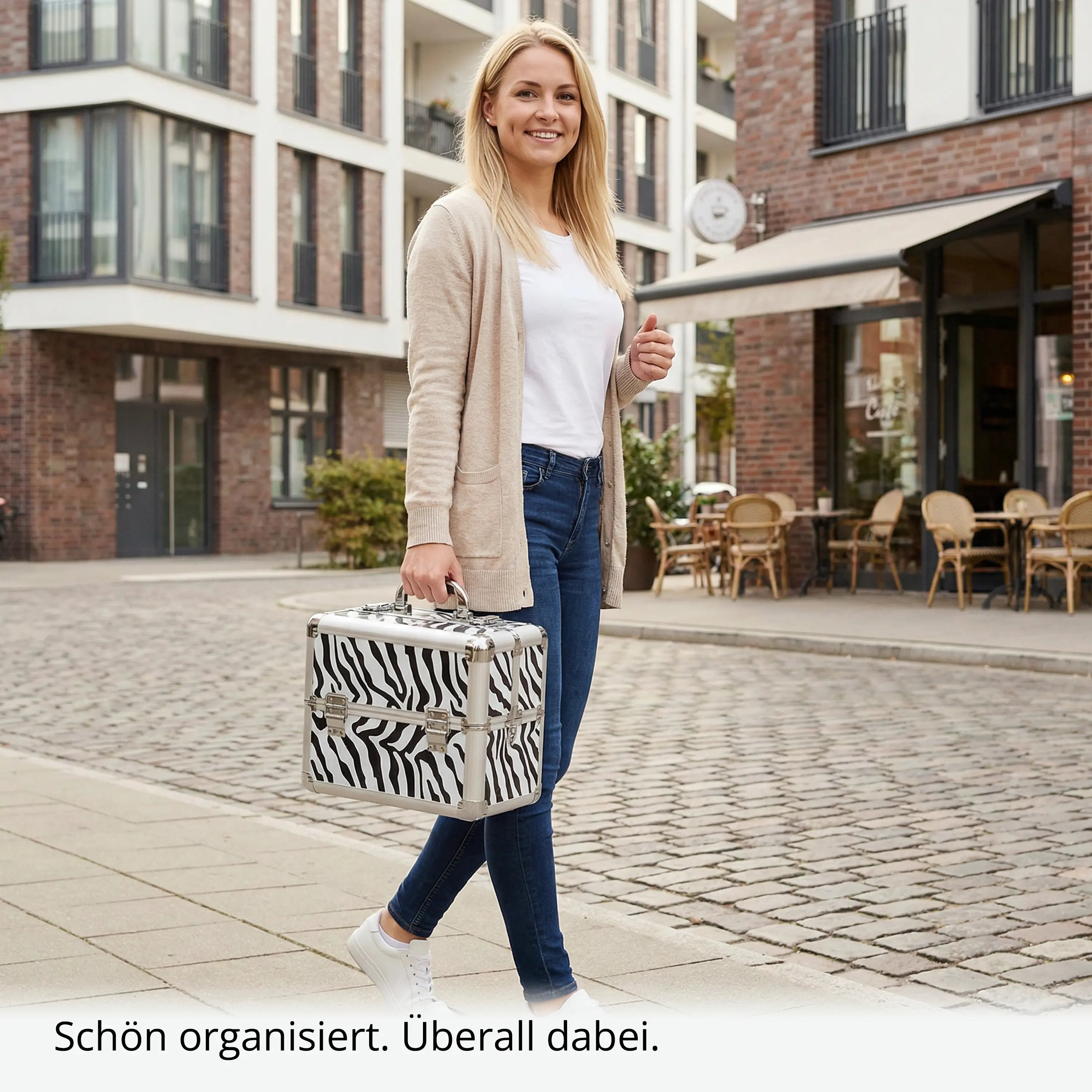 Kosmetikkoffer kompakt Zebra Design rund