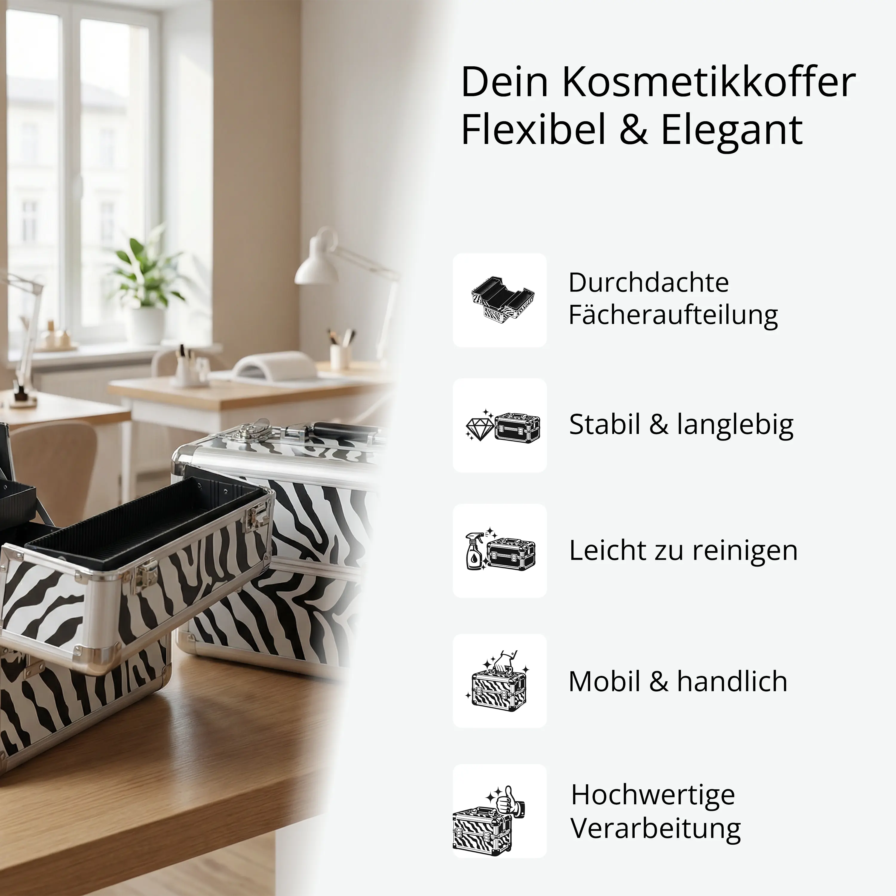 Kosmetikkoffer kompakt Zebra Design rund