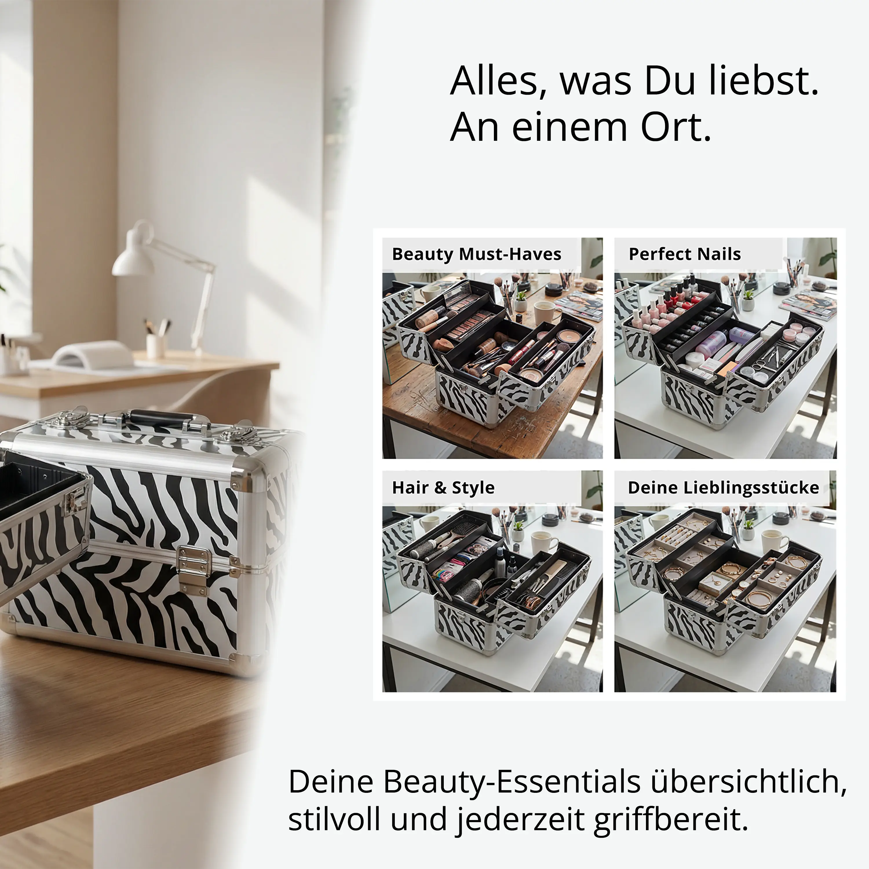 Kosmetikkoffer kompakt Zebra Design rund