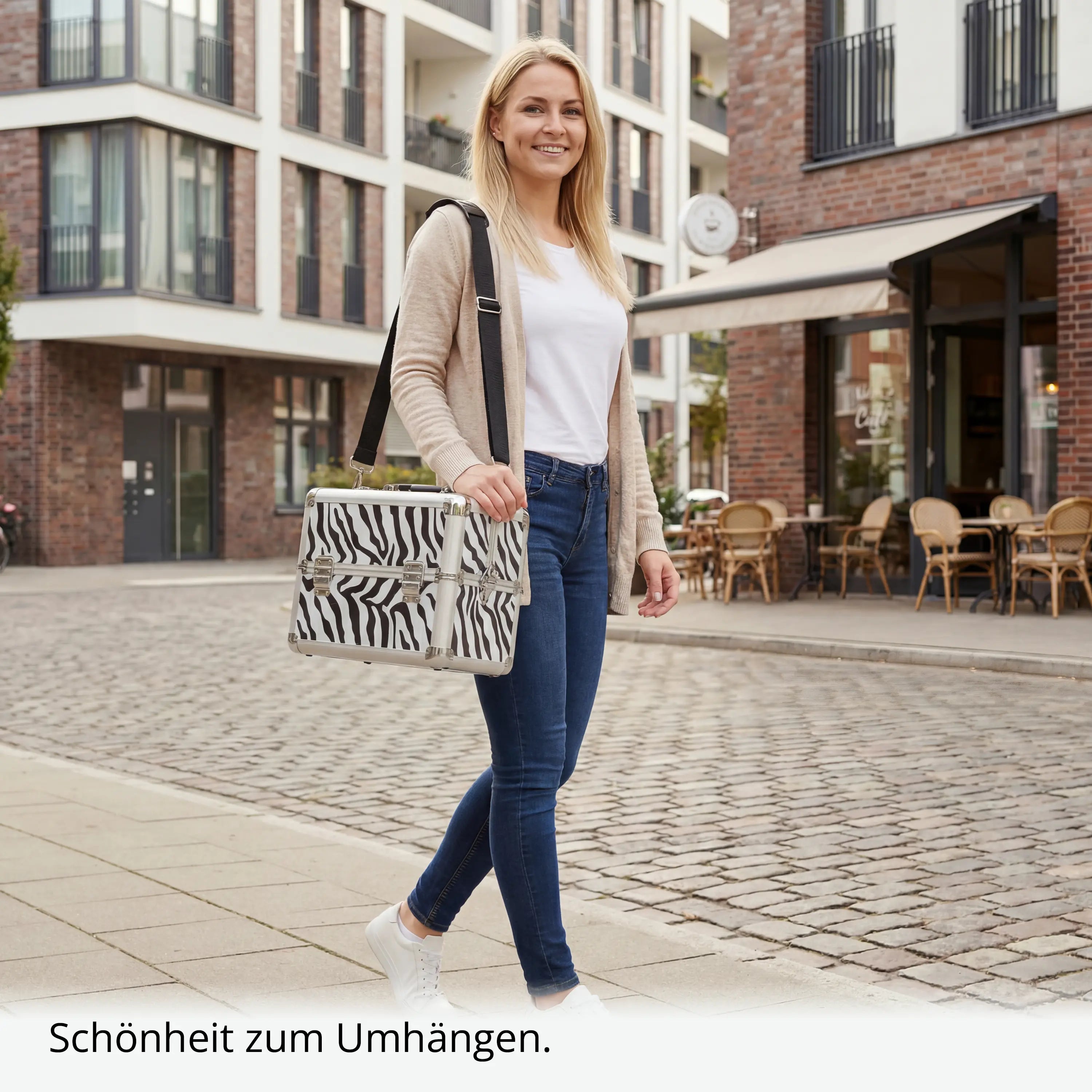 Kosmetikkoffer kompakt Zebra Design rund