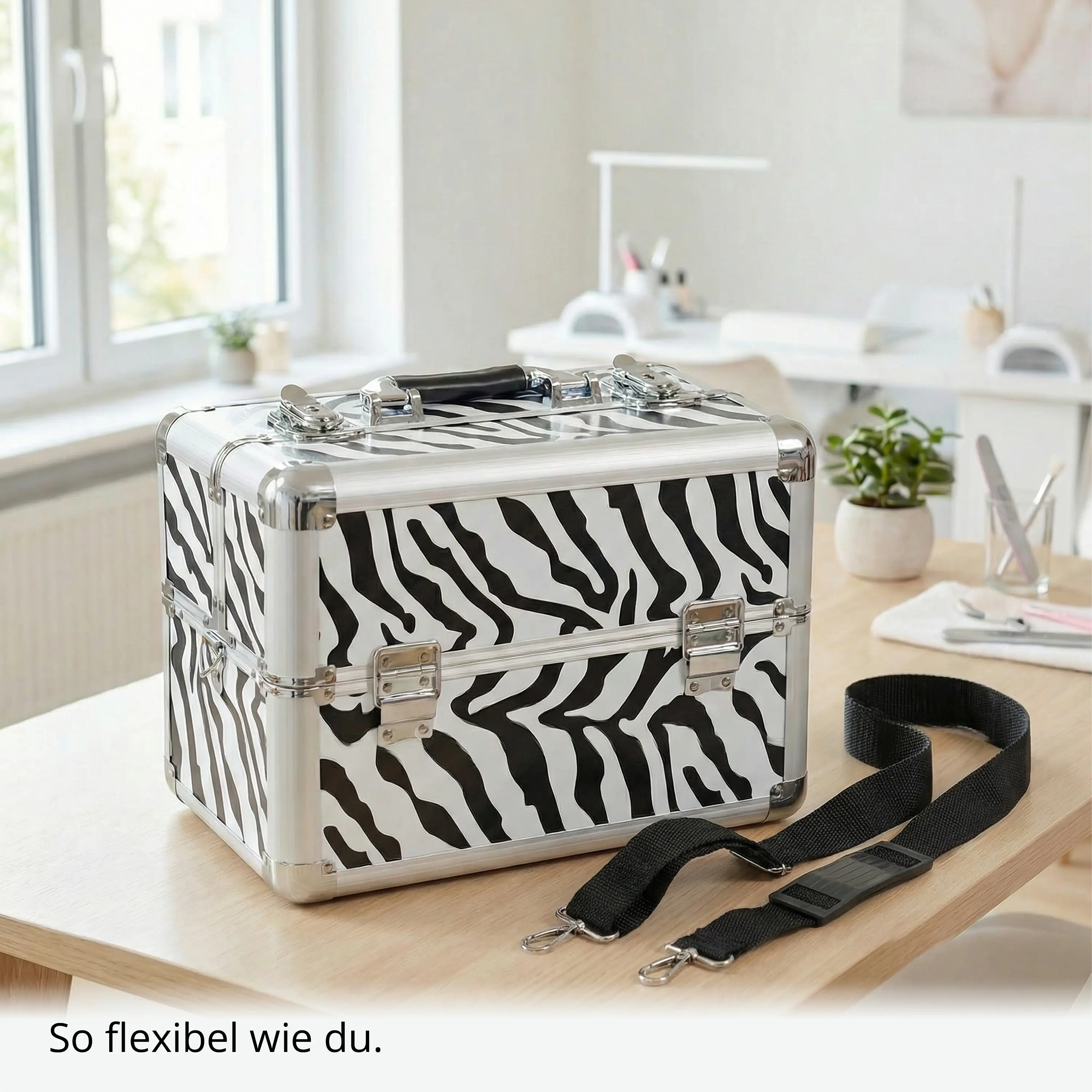 Kosmetikkoffer kompakt Zebra Design rund