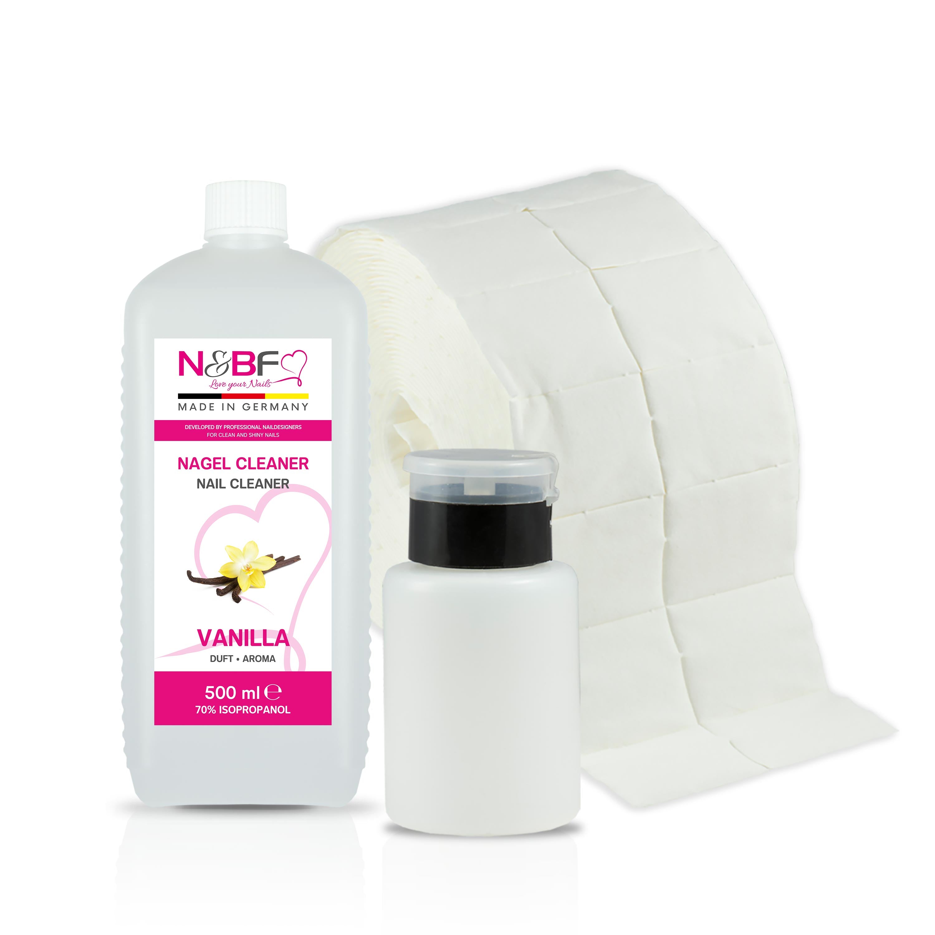 Nails and Beauty Factory Nagel Cleaner Vanilla 500ml Zelletten Dispenser Schwarz