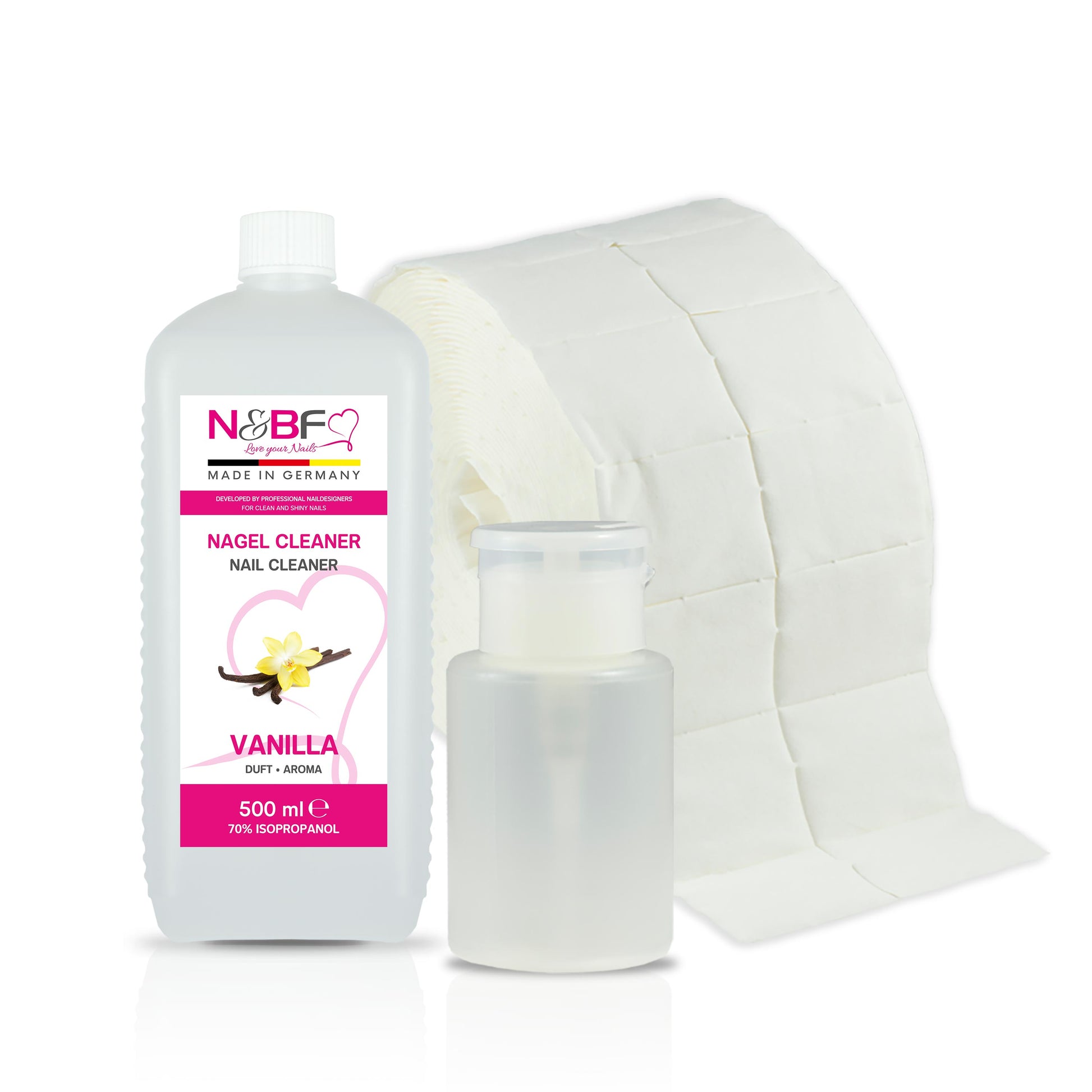 Nails and Beauty Factory Nagel Cleaner Vanilla 500ml Zelletten Dispenser Weiss
