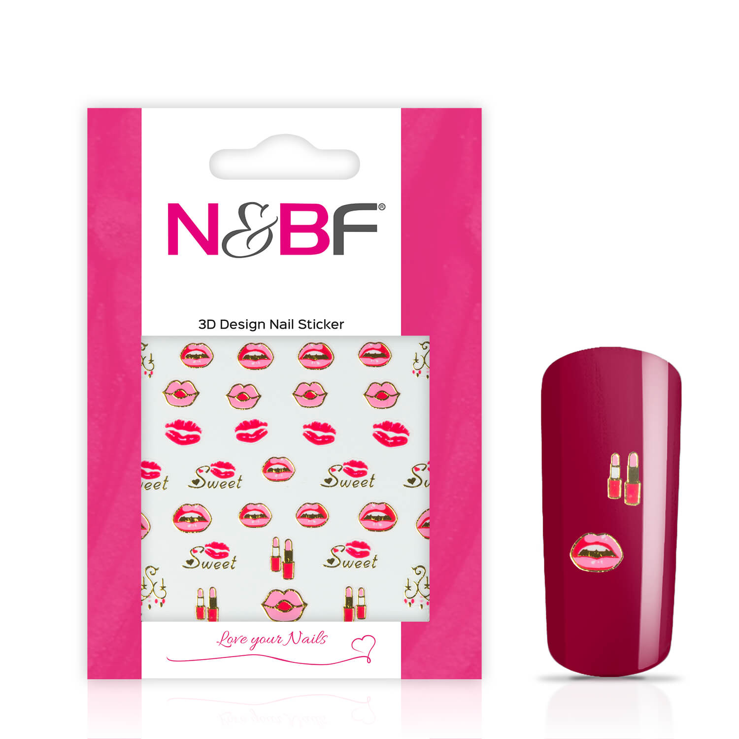Nails and Beauty Factory Nagelsticker Red Lips Gold 123646425